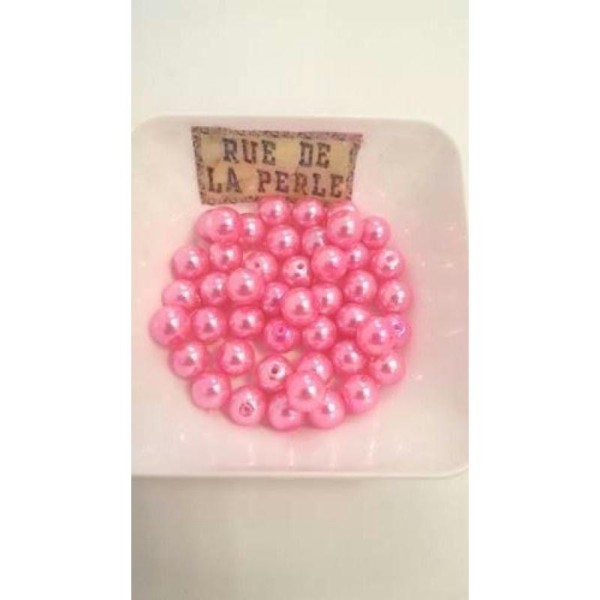 45 Perles en verre nacrées rose bonbon - 8mm - Photo n°1