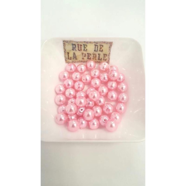 45 Perles en verre nacrées rose clair - 8mm - Photo n°1