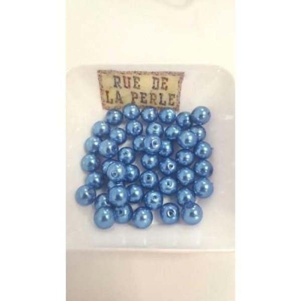 45 Perles en verre nacrées bleu - 8mm - Photo n°1