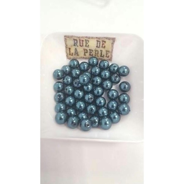 45 Perles en verre nacrées bleu pétrole- 8mm - Photo n°1