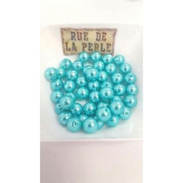 45 Perles en verre nacrées bleu turquoise - 8mm - Photo n°1