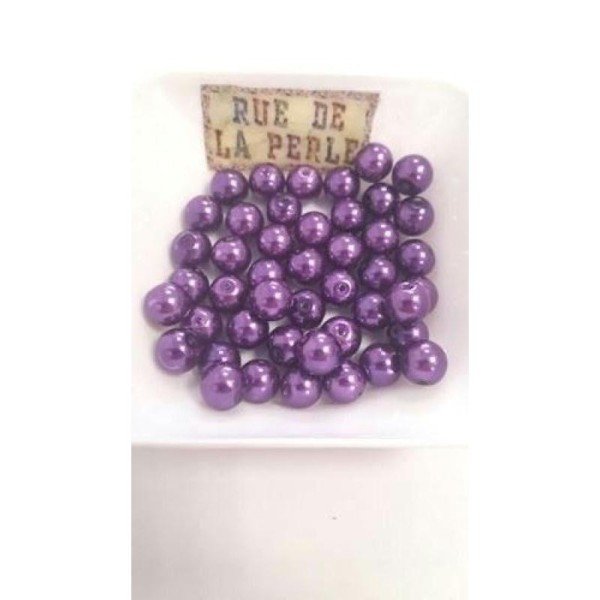 45 Perles en verre nacrées violet - 8mm - Photo n°1