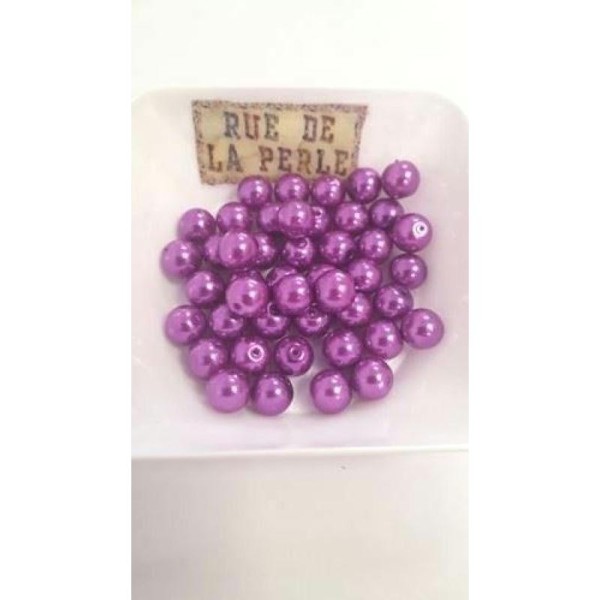 45 Perles en verre nacrées prune - 8mm - Photo n°1