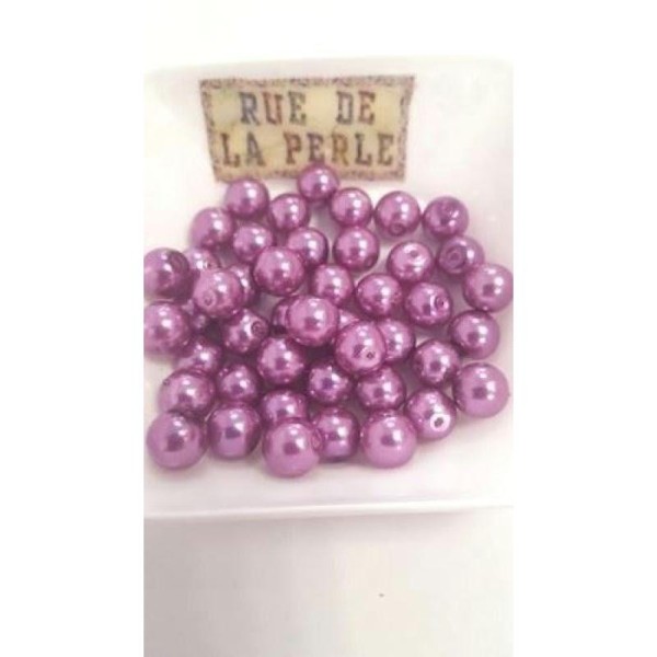 45 Perles en verre nacrées violet clair - 8mm - Photo n°1