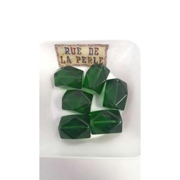 6 Perles en verre à facette 14x20mm vert - Photo n°1