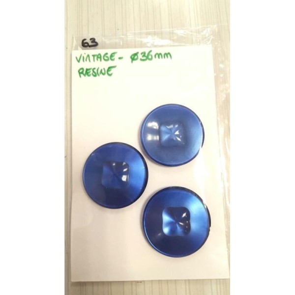 Carte 3 boutons résine bleu - 36mm - n°63 - Photo n°1