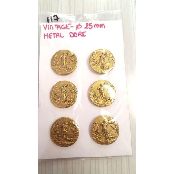 Carte 6 boutons chasseur métal doré -25mm - n°117 - Photo n°1