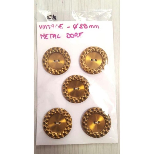 Carte 5 boutons métal doré -29mm - n°124 - Photo n°1
