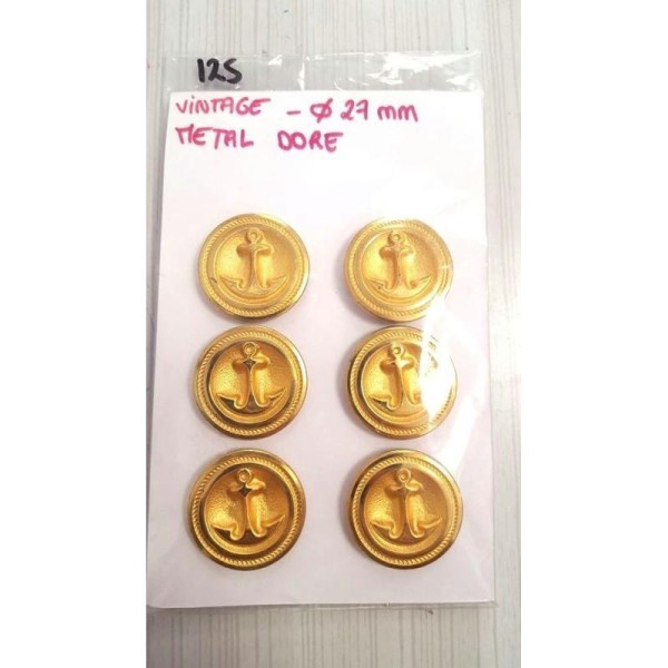 Carte 6 boutons ancre métal doré -27mm - n°125 - Photo n°1