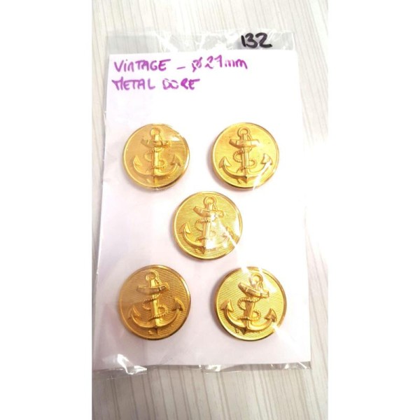 Carte 5 boutons ancre métal doré -27mm - n°132.1 - Photo n°1