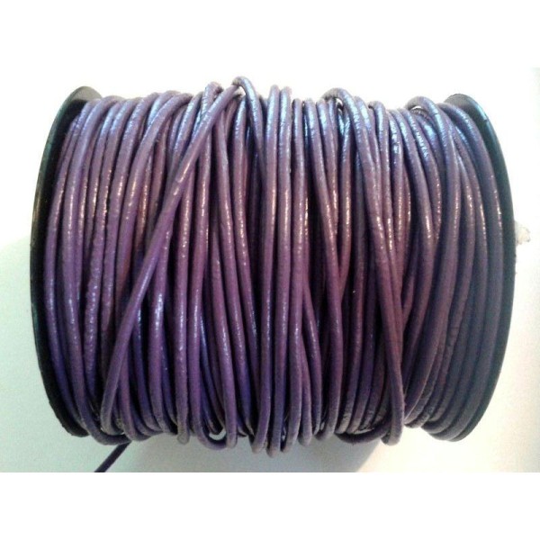 Cordon de cuir 2mm - violet - vendu au mètre - Photo n°1