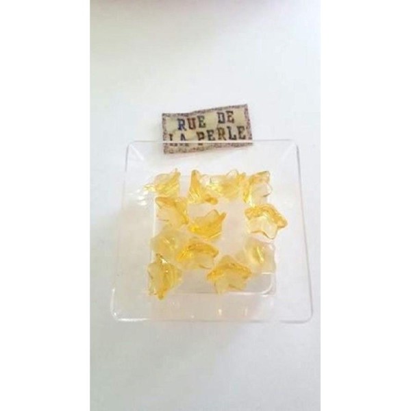 12 Perles en verre jaune , forme fleur , 13x10mm - Photo n°1