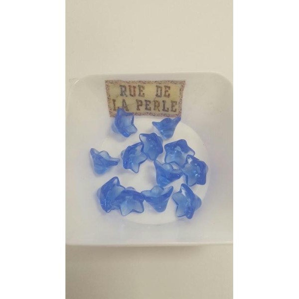 12 Perles en verre bleu , forme fleur , 13x10mm - Photo n°1