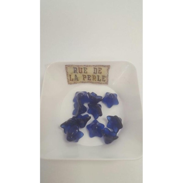 12 Perles en verre bleu fonce , forme fleur , 13x10mm - Photo n°1