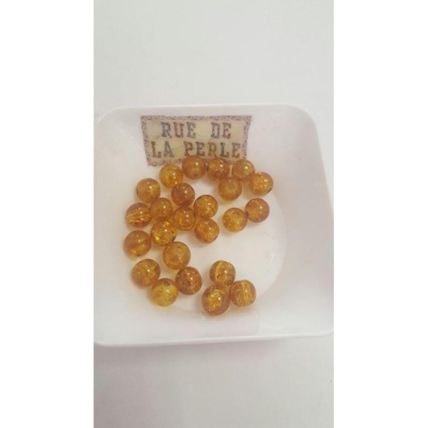 24 Perles en verre craquelé ambre , 8mm - Photo n°1