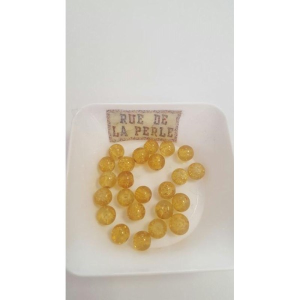 24 Perles en verre craquelé jaune , 8mm - Photo n°1