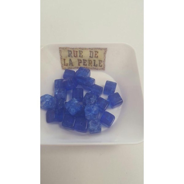 24 Perles en verre craquelé carré bleu , 8mm - Photo n°1