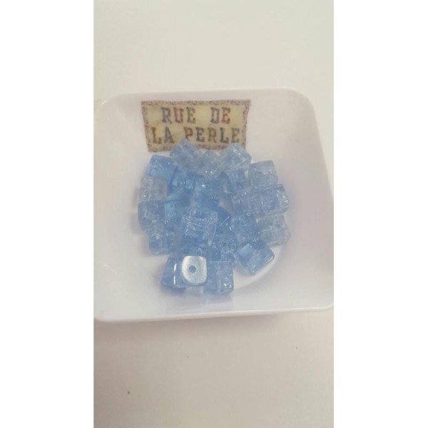 24 Perles en verre craquelé carré bleu ciel , 8mm - Photo n°1