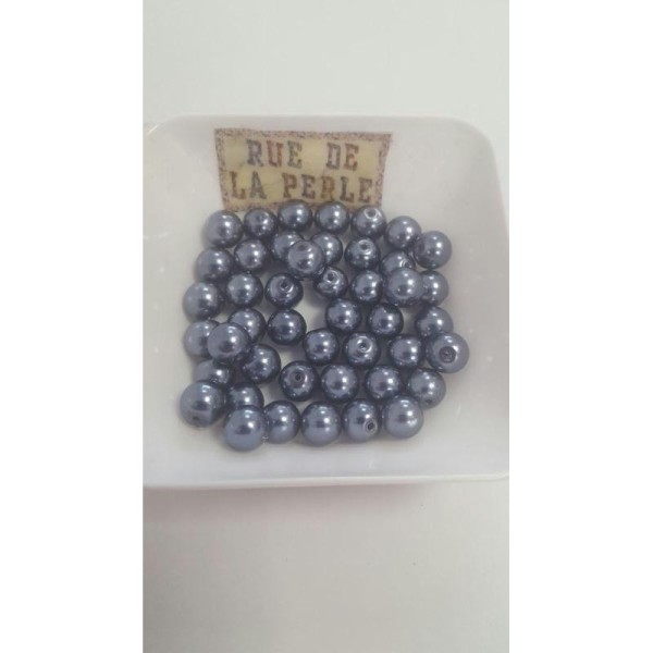 45 Perles en verre nacrées gris / bleu - 8mm - Photo n°1