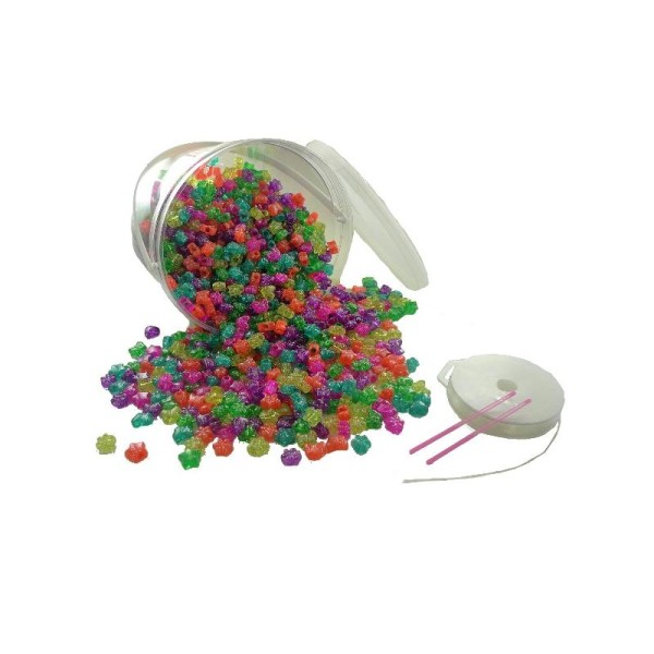 Seau de 2700 perles cassis en plastiques (ø 09 mm) avec 23mt de fil nylon + 2 aiguilles - Photo n°1