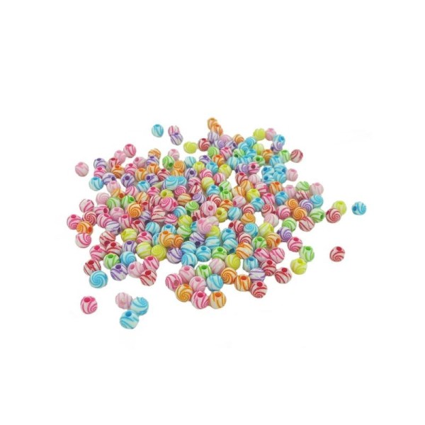 Perles rondes avec décor spirale en plastique (ø 08 mm) Multi Opaque - Bocal d'env. 500 pcs - Photo n°1
