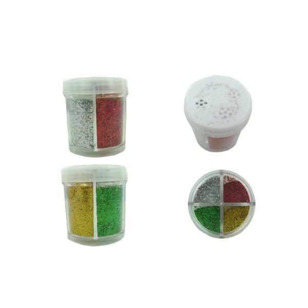 Paillettes en poudre, 4 coloris (Argenté, Doré, Rouge, Vert) - Bocal distributeur d'env. 32 grs - Photo n°1