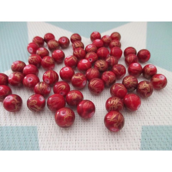 Lot de 50 perles 10 mm rouge tréfilé doré - Photo n°2