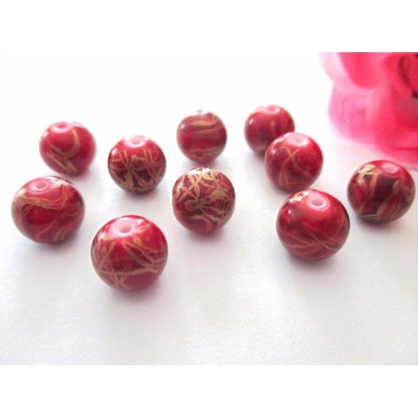 Lot de 50 perles 10 mm rouge tréfilé doré - Photo n°1
