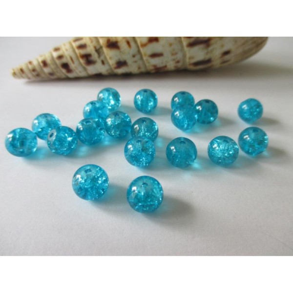Lot de 100 perles verre craquelé bleu 8 mm - Photo n°1