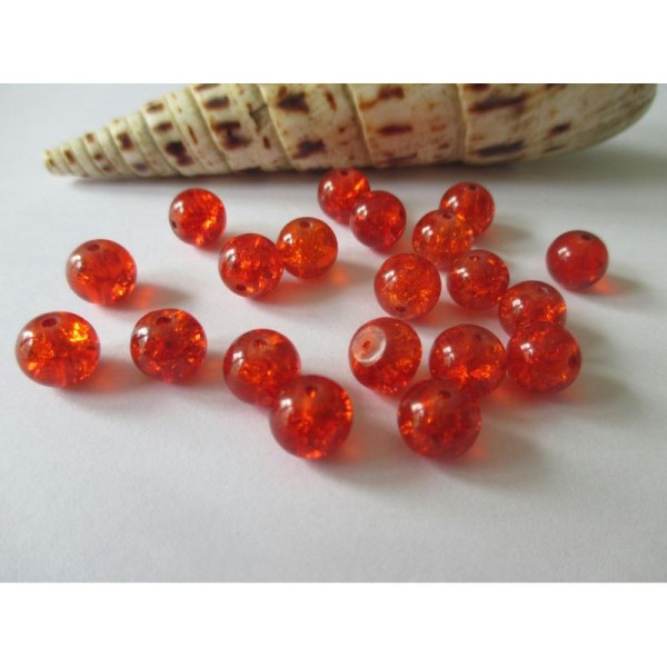 Lot de 100 perles verre craquelé rouge 8 mm - Photo n°1