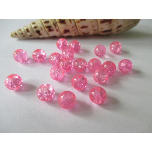 Lot de 100 perles verre craquelé rose 8 mm - Photo n°1