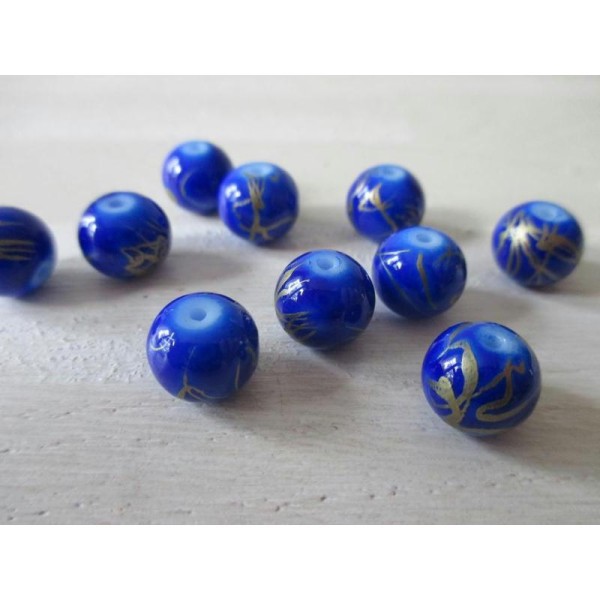 Lot de 50 perles 10 mm bleu nuit  tréfilé doré - Photo n°1
