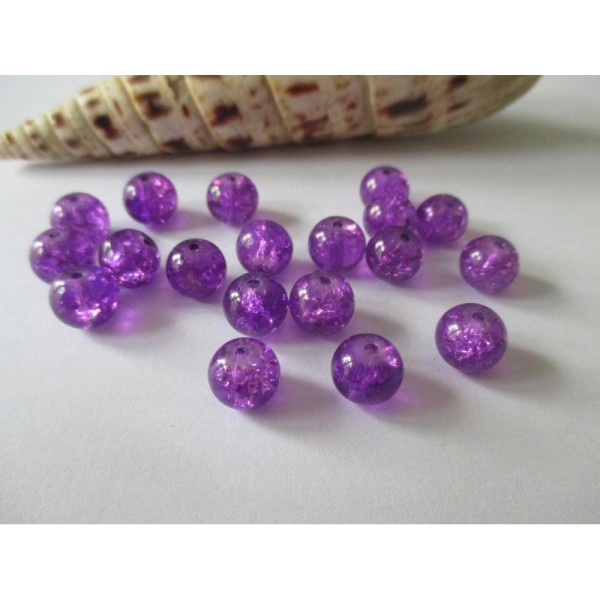 Lot de 100 perles verre craquelé violet 8 mm - Photo n°1