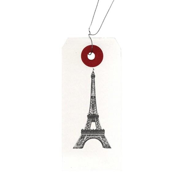 Etiquettes blanches + Tampon bois Tour Eiffel - Photo n°1