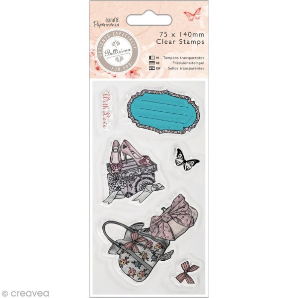 Mini tampon transparent Papermania - Bellissima Chaussures et sac à main x 5 - Planche 14 x 7,5 cm - Photo n°1