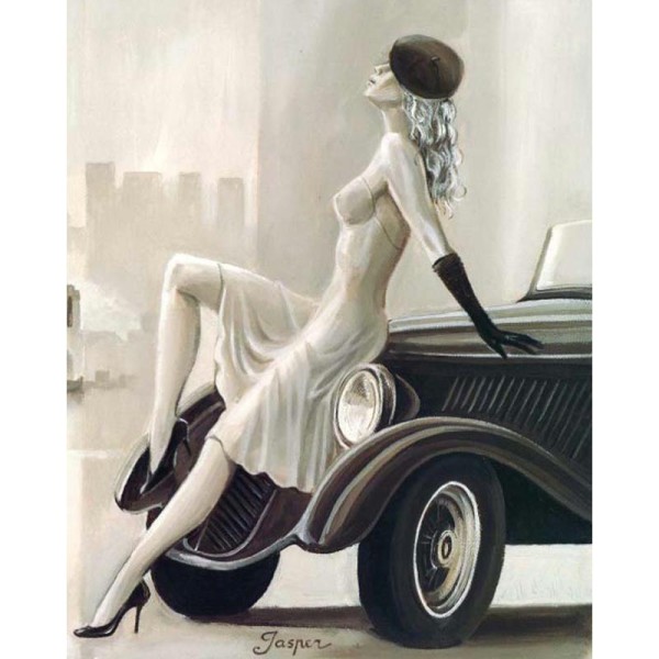Image 3D Femme - Femme sur voiture noire 40 x 50 cm - Photo n°1