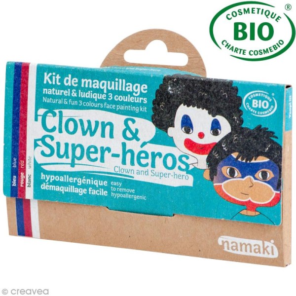 Kit de maquillage bio Clown et super-héros - 3 couleurs - Photo n°1