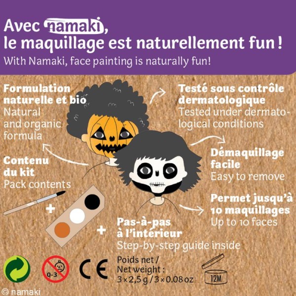 Kit de maquillage bio Citrouille et squelette - 3 couleurs - Photo n°3