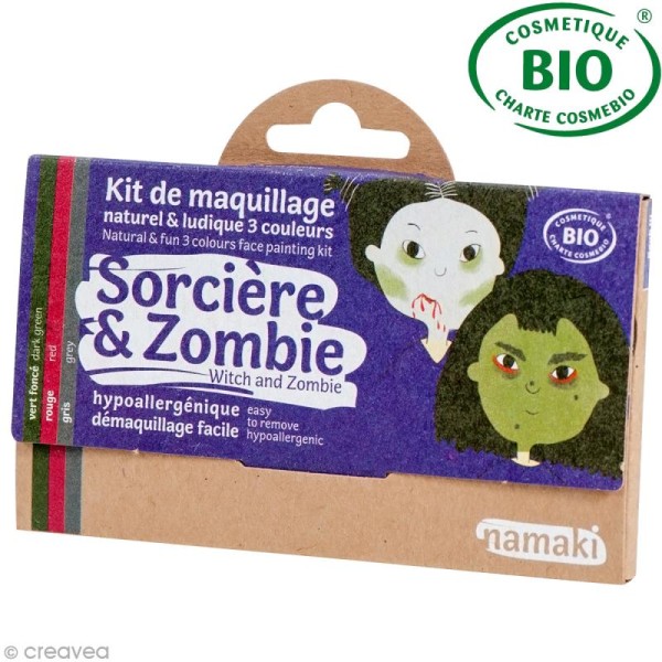 Kit de maquillage bio Sorcière et zombie - 3 couleurs - Photo n°1
