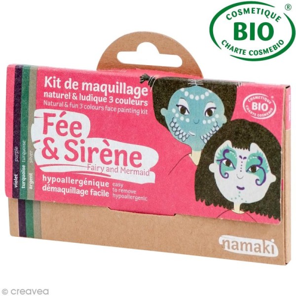Kit de maquillage bio Fée et sirène - 3 couleurs - Maquillage enfant bio -  Creavea