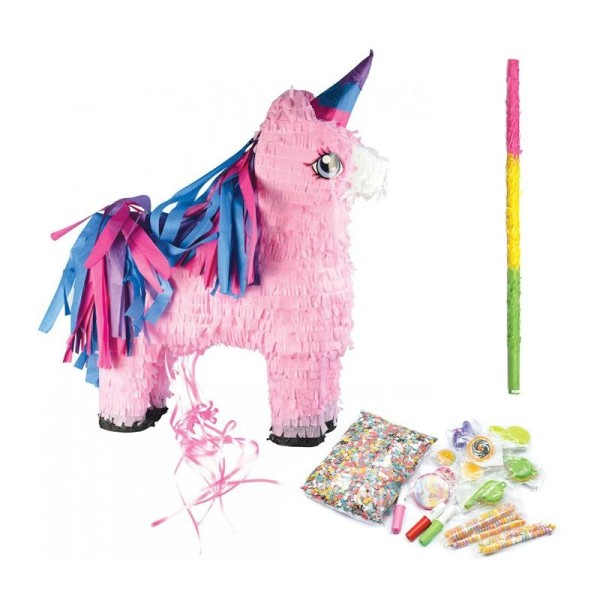 Coffret Piñata Licorne et ses surprises + bâton - Photo n°1