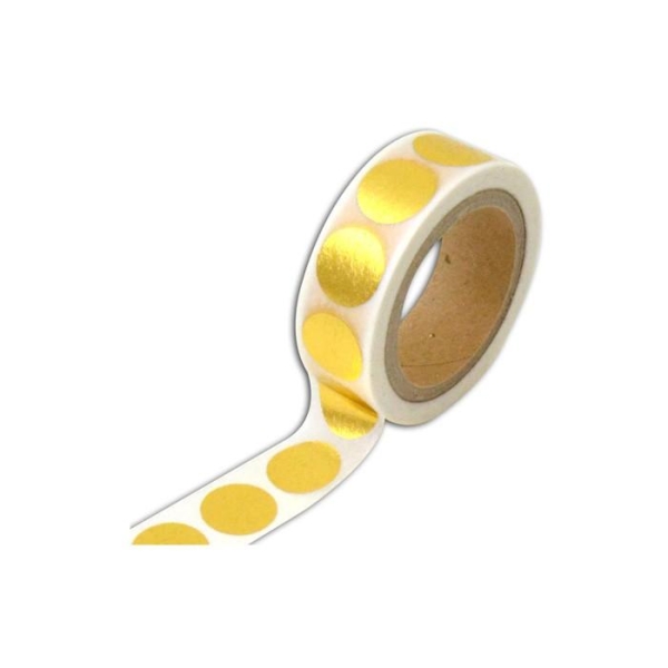 Masking tape blanc à ronds dorés - 10 m - Photo n°1