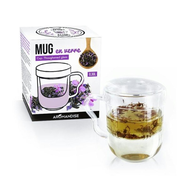 Mug à thé avec poignée, infuseur et couvercle - verre - Mug et