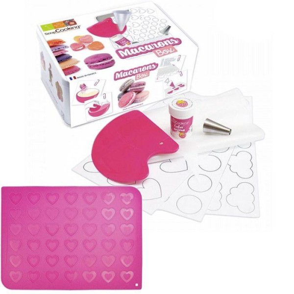 Coffret de préparation + tapis silicone pour Macarons cœurs - Photo n°1