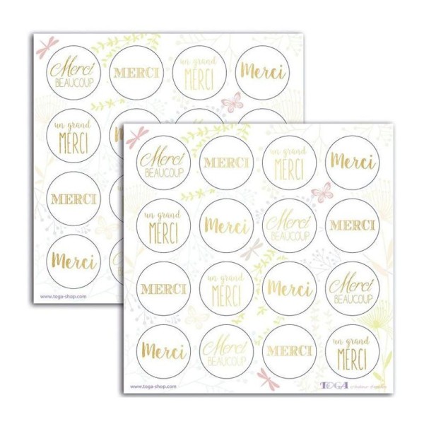 Stickers ronds dorés Merci - 15 x 15 cm - Photo n°1