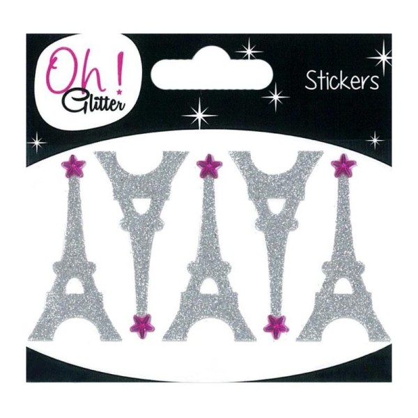 5 stickers Tour Eiffel à paillettes - argent - Photo n°1