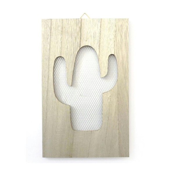Tableau en bois déco grillage cactus - 15 cm x 24 cm - Photo n°1