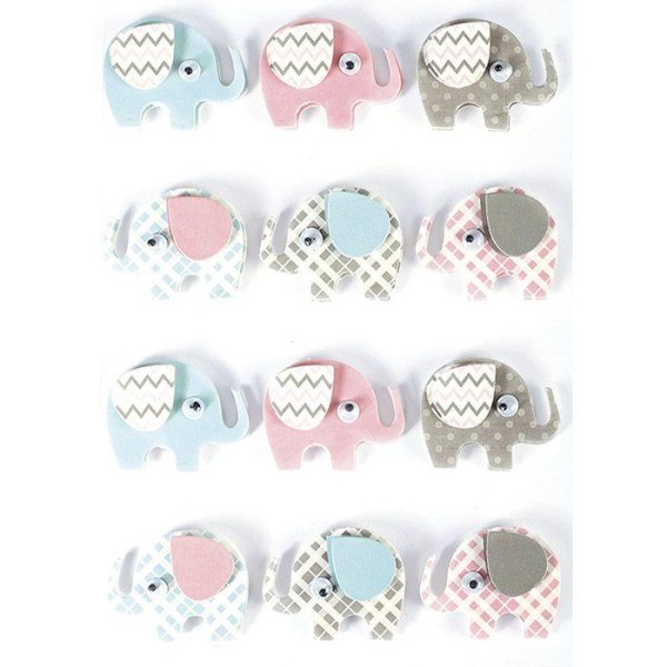 12 Stickers 3D - Elephants 4,3 Cm - Photo n°1