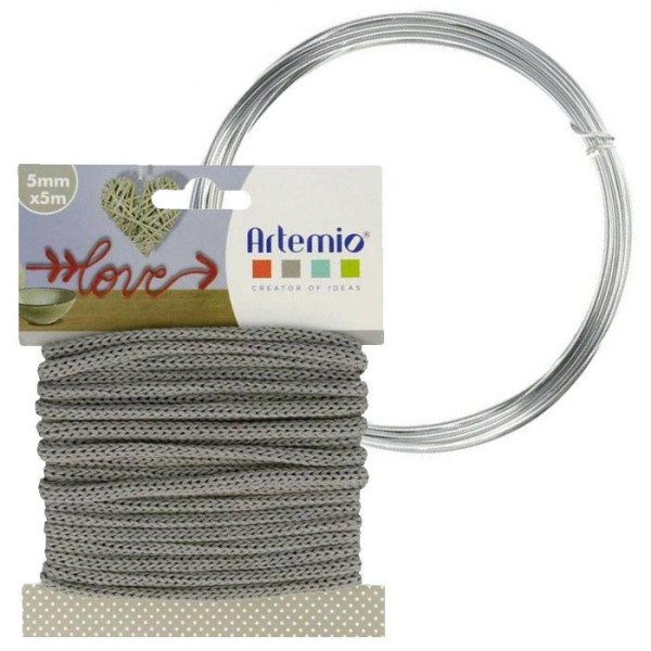 Fil à tricotin gris 5 mm x 5 m + fil d'aluminium - Photo n°1