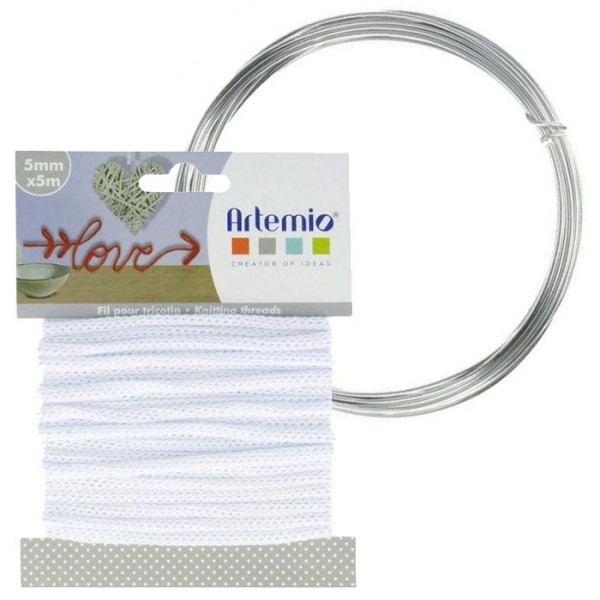 Fil à tricotin blanc 5 mm x 5 m + fil d'aluminium - Photo n°1